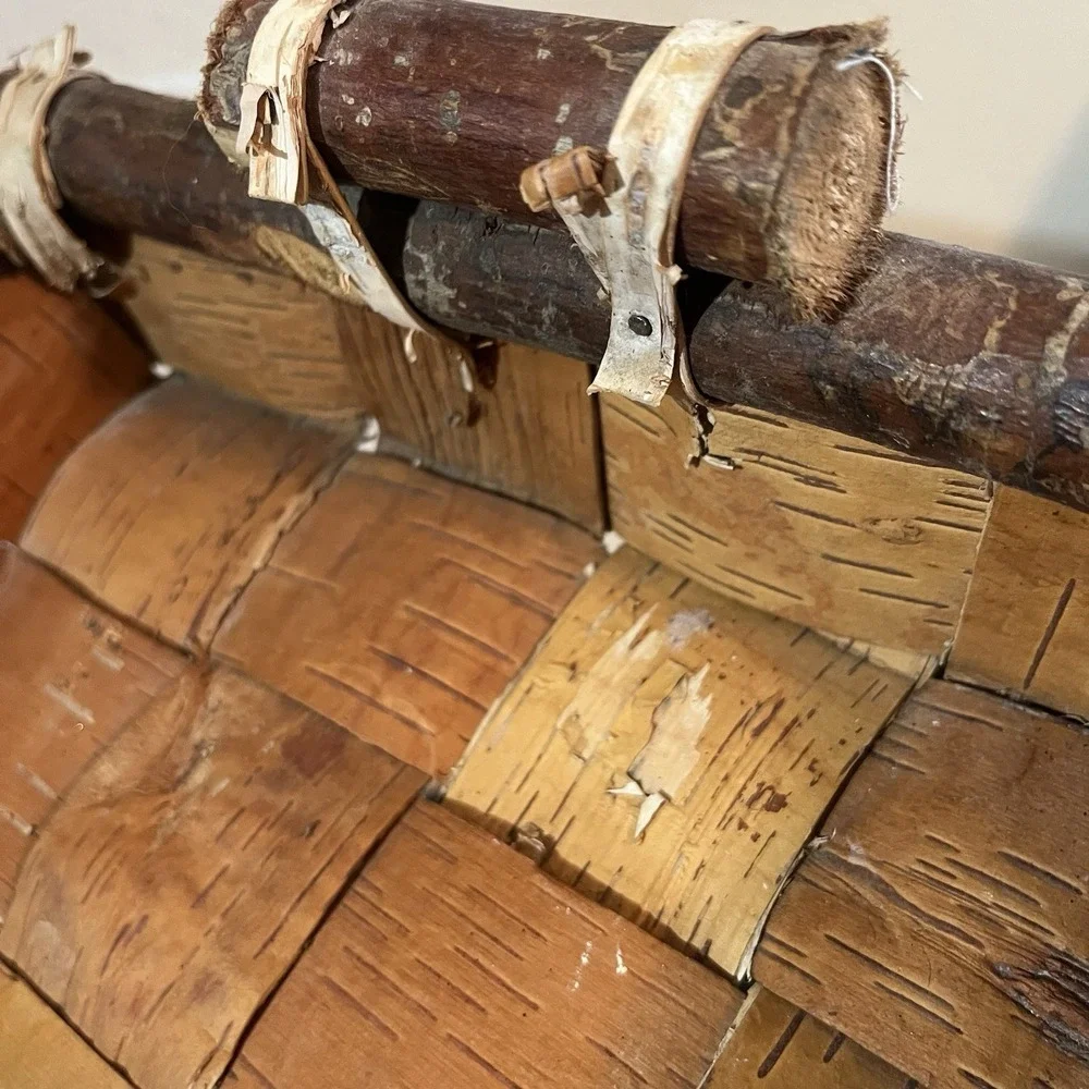 Native American Handmade Birch Bark Basket Square Primitive‎ Rustic Cabincore